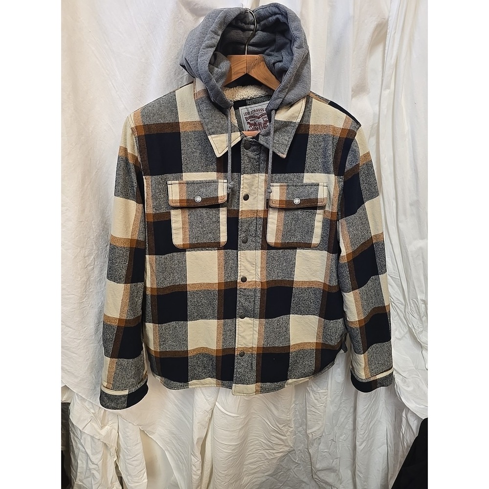 Levi's Sherpa Lined Flannel Hooded Adult XL Plaid Outdoors Mountain Jacket - Picture 2 of 8